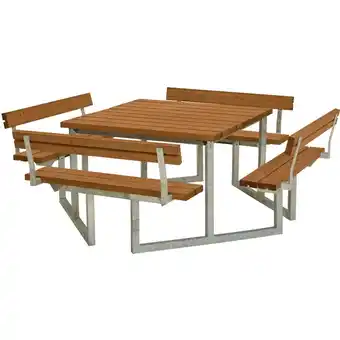 Bauhaus Plus bord/bænk m/4 ryg Twist 227x227x73/45 cm trykimp. teak tilbud