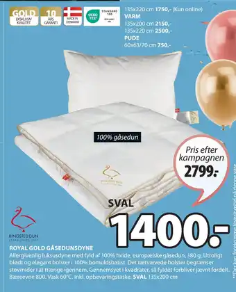 JYSK ROYAL GOLD GÅSEDUNSDYNE tilbud
