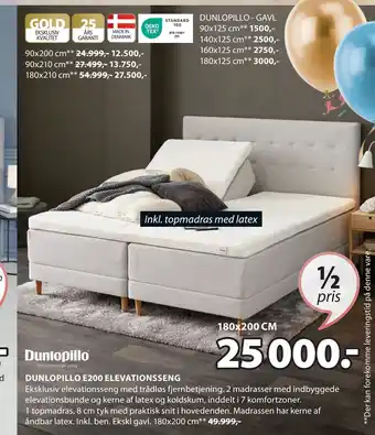 JYSK DUNLOPILLO E200 ELEVATIONSSENG tilbud