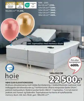 JYSK HØIE E250 ELEVATIONSSENG tilbud