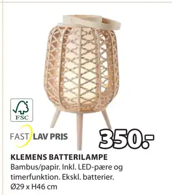 JYSK KLEMENS BATTERILAMPE tilbud