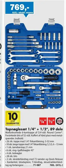 Biltema Topnøglesæt 1/4" + 1/2", 89 dele tilbud