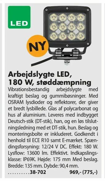 Biltema Arbejdslygte LED, 180 W støddæmpning tilbud