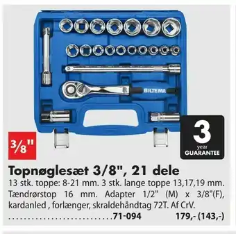 Biltema Topnøglesæt 3/8", 21 dele tilbud
