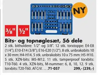 Biltema Bits- og topnøglesæt, 56 dele tilbud