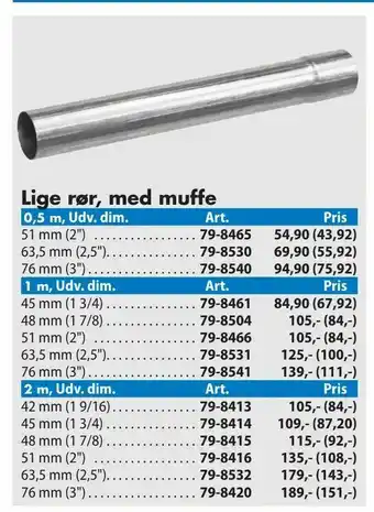 Biltema Lige rør, med muffe tilbud