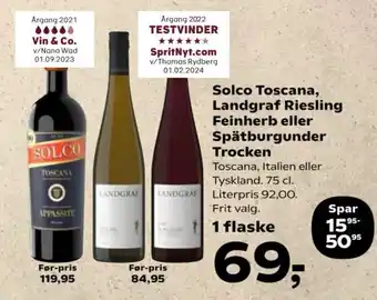 Kvickly Solco Toscana, Landgraf Riesling Feinherb eller Spätburgunder Trocken tilbud