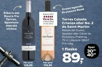 Kvickly Torres Celeste Crianza eller No. 2 de Saint-Martin tilbud