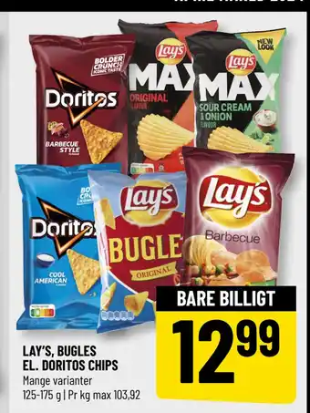 Løvbjerg LAY’S, BUGLES EL. DORITOS CHIPS tilbud