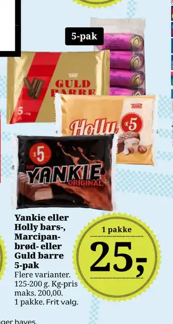 Yankie eller Holly bars-, Marcipanbrød- eller Guld barre 5-pak