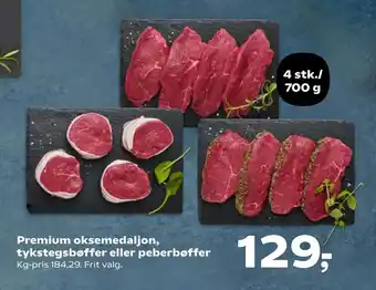 Premium oksemedaljon, tykstegsbøffer eller peberbøffer