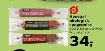 SuperBrugsen Hanegal økologisk spegepølse tilbud