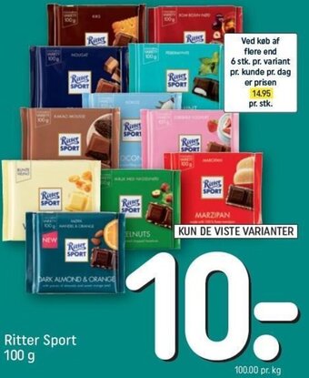 REMA 1000 Ritter Sport 100 g tilbud