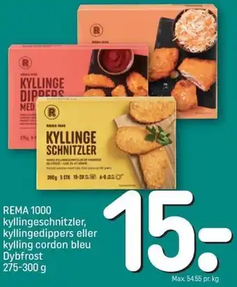 REMA 1000 Rema 1000 Kyllingechnitzler,Kyllingedippers 275-300 g tilbud