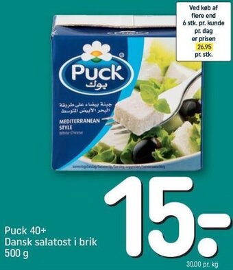 REMA 1000 Puck 40+ Dansk Salatost I Brik 500g tilbud
