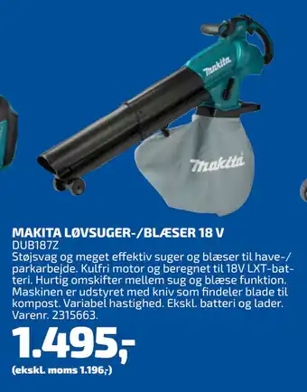 Davidsen MAKITA LØVSUGER-/BLÆSER 18 V tilbud