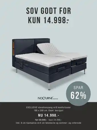 Ilva EXCLUSIVE elevationsseng m/9 komfortzoner 180 x 200 cm. Ekskl. ben/gavl tilbud