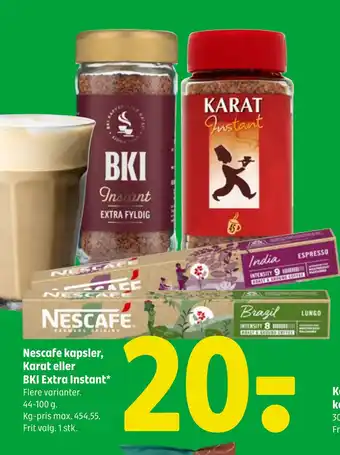Coop 365 Nescafe kapsler, Karat eller BKI Extra Instant tilbud