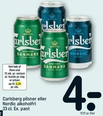 REMA 1000 Carlsberg Pilsner Eller Nordic Alkoholfri 33 cl tilbud