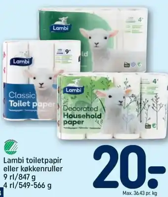 REMA 1000 Lambi Toiletpapir Eller Køkkenruller 9 rl/847g 4 rl/549-566 g tilbud