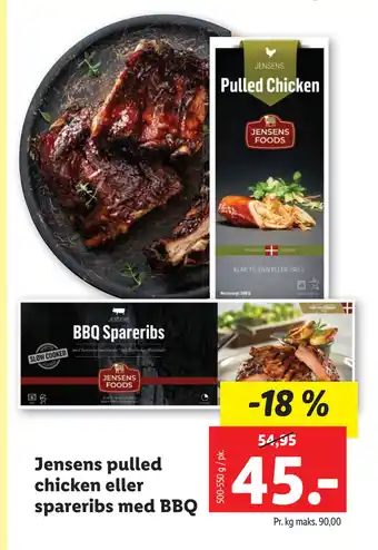 Lidl Jensens pulled chicken eller spareribs med BBQ tilbud