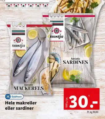 Lidl Hele makreller eller sardiner tilbud