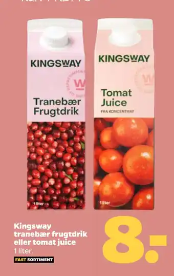 Netto Kingsway tranebær frugtdrik eller tomat juice tilbud