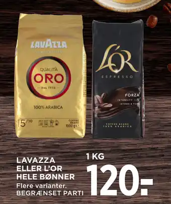 MENY LAVAZZA ELLER L’OR HELE BØNNER tilbud