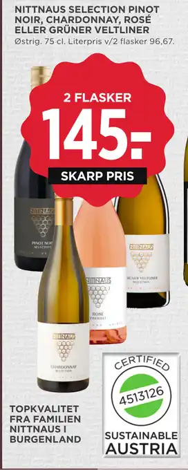 MENY NITTNAUS SELECTION PINOT NOIR, CHARDONNAY, ROSÉ ELLER GRÜNER VELTLINER tilbud