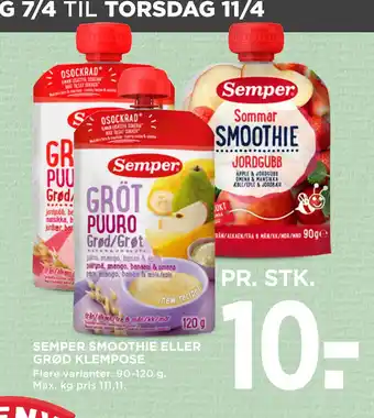 MENY SEMPER SMOOTHIE ELLER GRØD KLEMPOSE tilbud