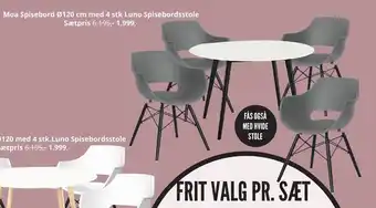 My Home Moa Spisebord Ø120 cm med 4 stk Luno Spisebordsstole Sætpris tilbud