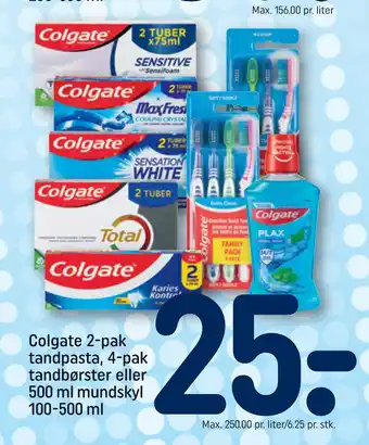 Colgate 2-pak tandpasta, 4-pak tandbørster eller 500 ml mundskyl 100-500 ml