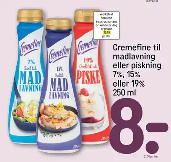 REMA 1000 Cremefine til madlavning eller piskning 7%, 15% eller 19% 250 ml tilbud