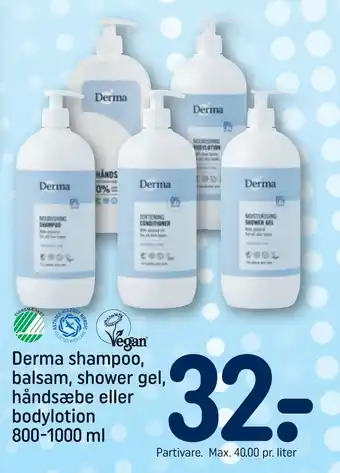 REMA 1000 Derma shampoo, balsam, shower gel, håndsæbe eller bodylotion 800-1000 ml tilbud