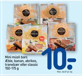 REMA 1000 Mini müsli bars Æble, banan, abrikos, tranebær eller classic 150-175 g tilbud