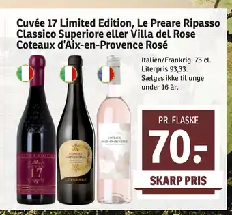 SPAR Cuvée 17 Limited Edition, Le Preare Ripasso Classico Superiore eller Villa del Rose Coteaux d’Aix-en-Provence Rosé tilbud
