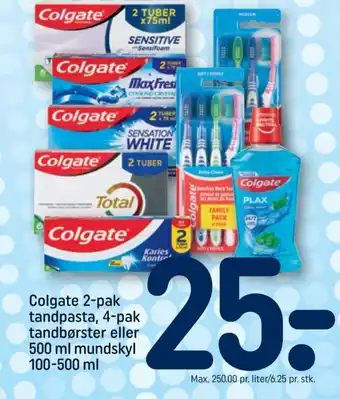 REMA 1000 Colgate 2-pak tandpasta, 4-pak tandbørster eller 500 ml mundskyl tilbud