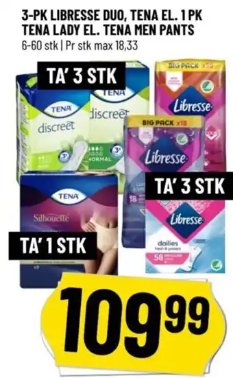 Løvbjerg 3-PK LIBRESSE DUO, TENA EL. 1 PK TENA LADY EL. TENA MEN PANTS tilbud