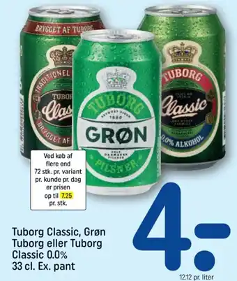 REMA 1000 Tuborg Classic, Grøn Tuborg eller Tuborg Classic 0.0% tilbud