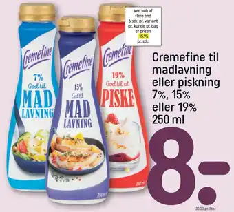 Cremefine til madlavning eller piskning 7%, 15% eller 19%