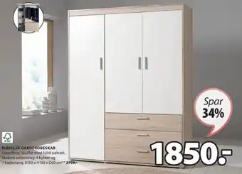 JYSK BIRKELSE GARDEROBESKAB tilbud