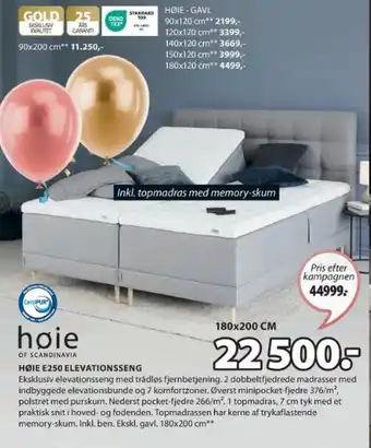 JYSK HØIE E250 ELEVATIONSSENG tilbud