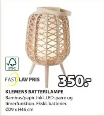 JYSK KLEMENS BATTERILAMPE tilbud