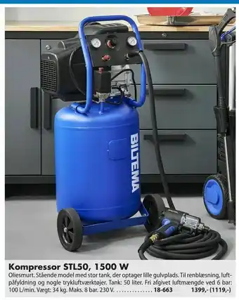 Biltema Kompressor stl50, 1500 w tilbud