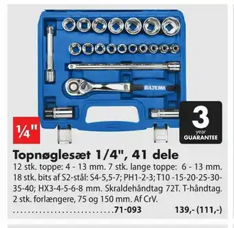 Biltema Topnøglesæt 1/4", 41 dele tilbud