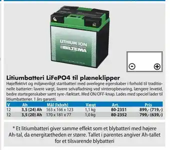 Biltema Litiumbatteri LiFePO4 til plæneklipper tilbud