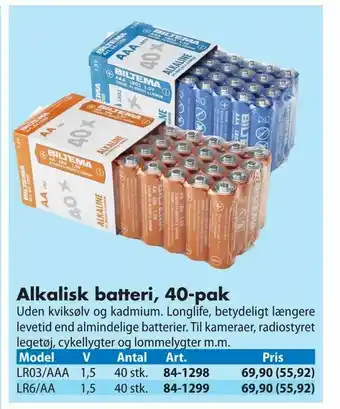 Biltema Alkalisk batteri, 40-pak tilbud