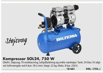 Biltema Kompressor sol24, 750 w tilbud