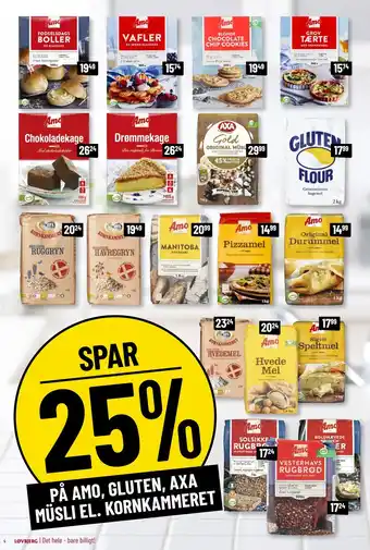 SPAR 25% PÅ AMO, GLUTEN, AXA MÜSLI EL. KORNKAMMERET