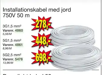Harald Nyborg Installationskabel med jord 750V 50 m tilbud